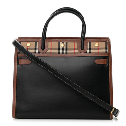 Burberry Calfskin Vintage Check Medium Two Handle Title Bag Black 1 of 12