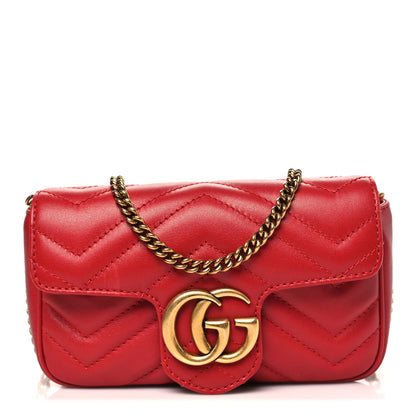 Gucci Calfskin Matelasse Super Mini GG Marmont Shoulder Bag Hibiscus Red 1 of 11