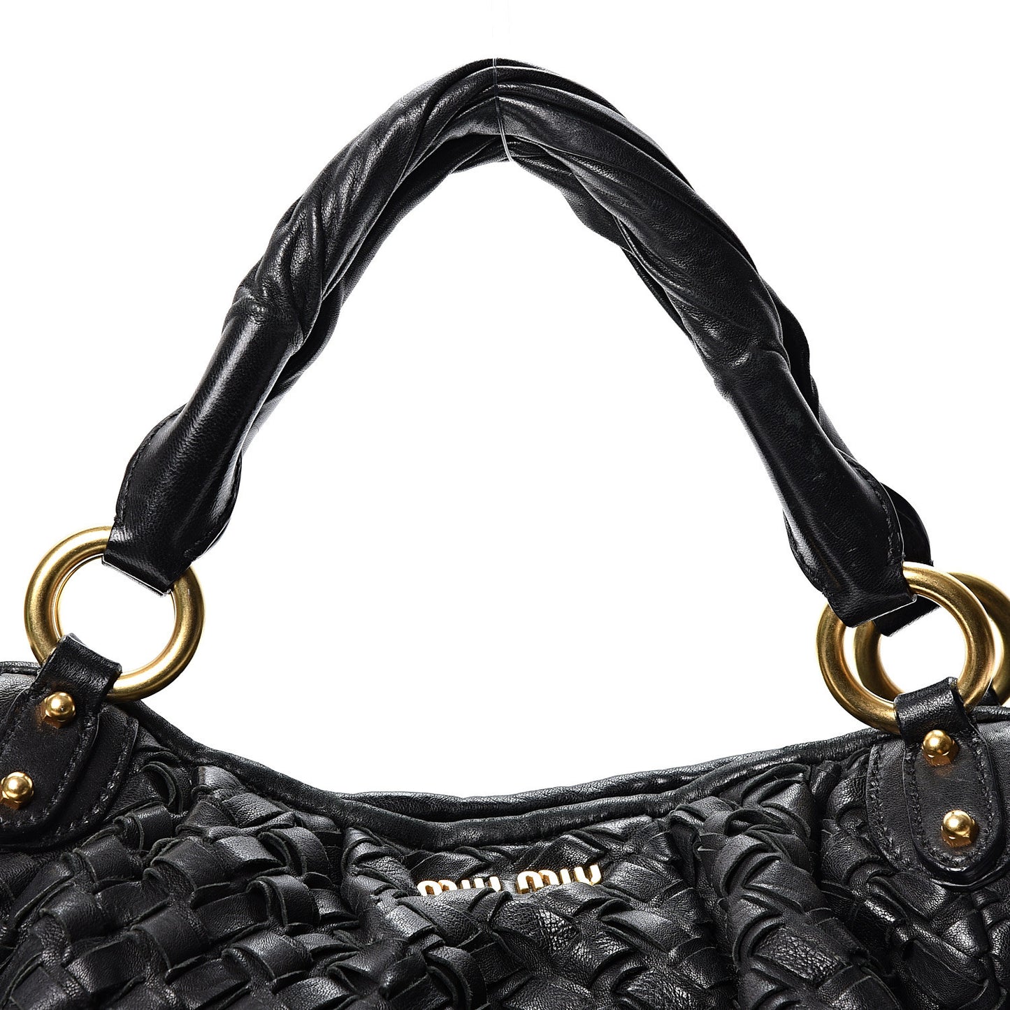 Nappa Woven Top Handle Satchel Black