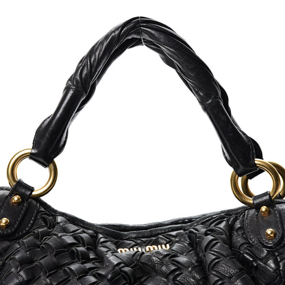 Miu Miu Nappa Woven Top Handle Satchel Black 6 of 8