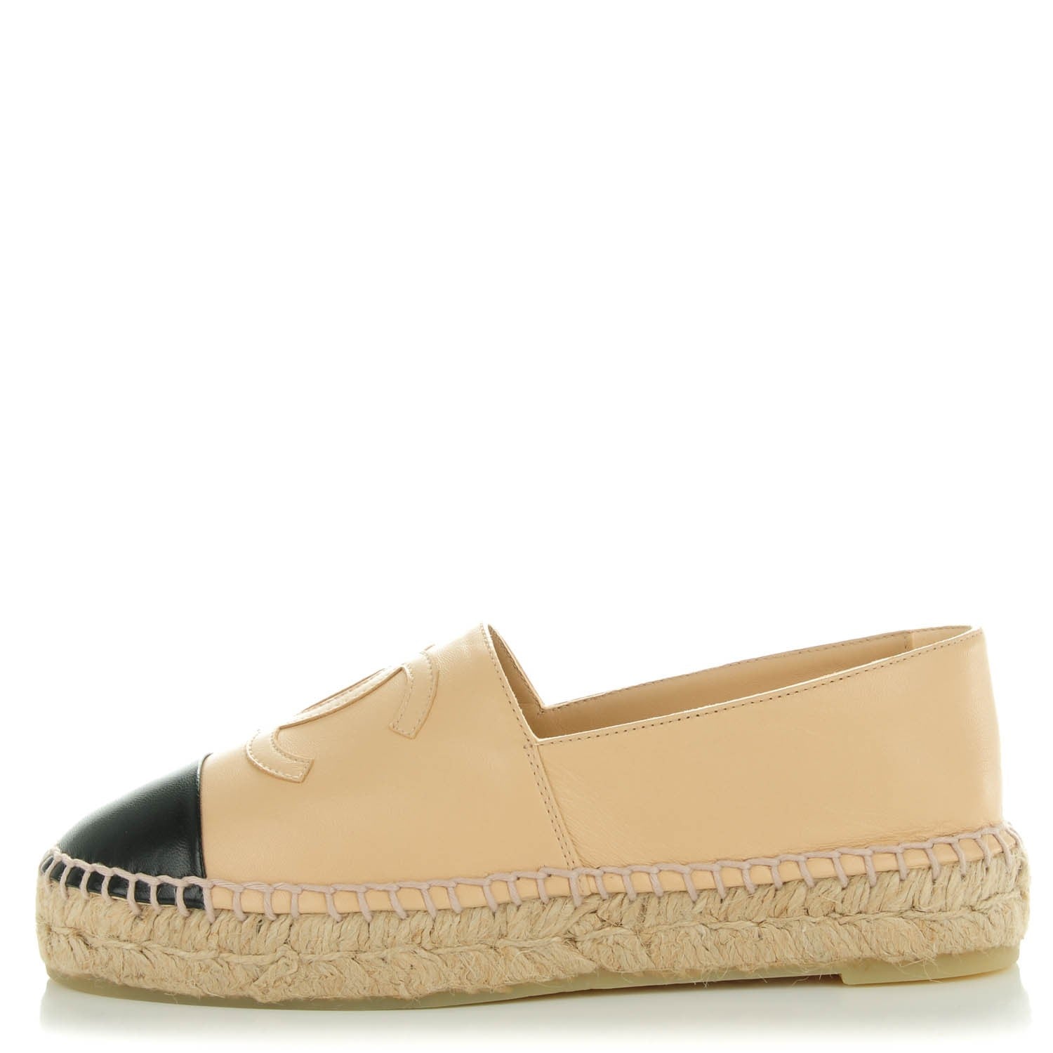 Chanel Lambskin CC Espadrilles 35 Beige Black 1 of 10