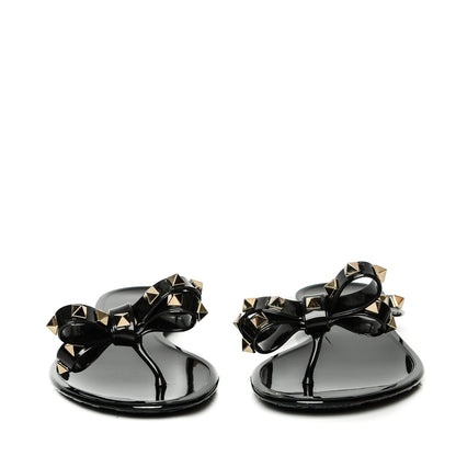 Valentino Garavani PVC Jelly Rockstud Bow Thong Sandals 39 Black 2 of 6