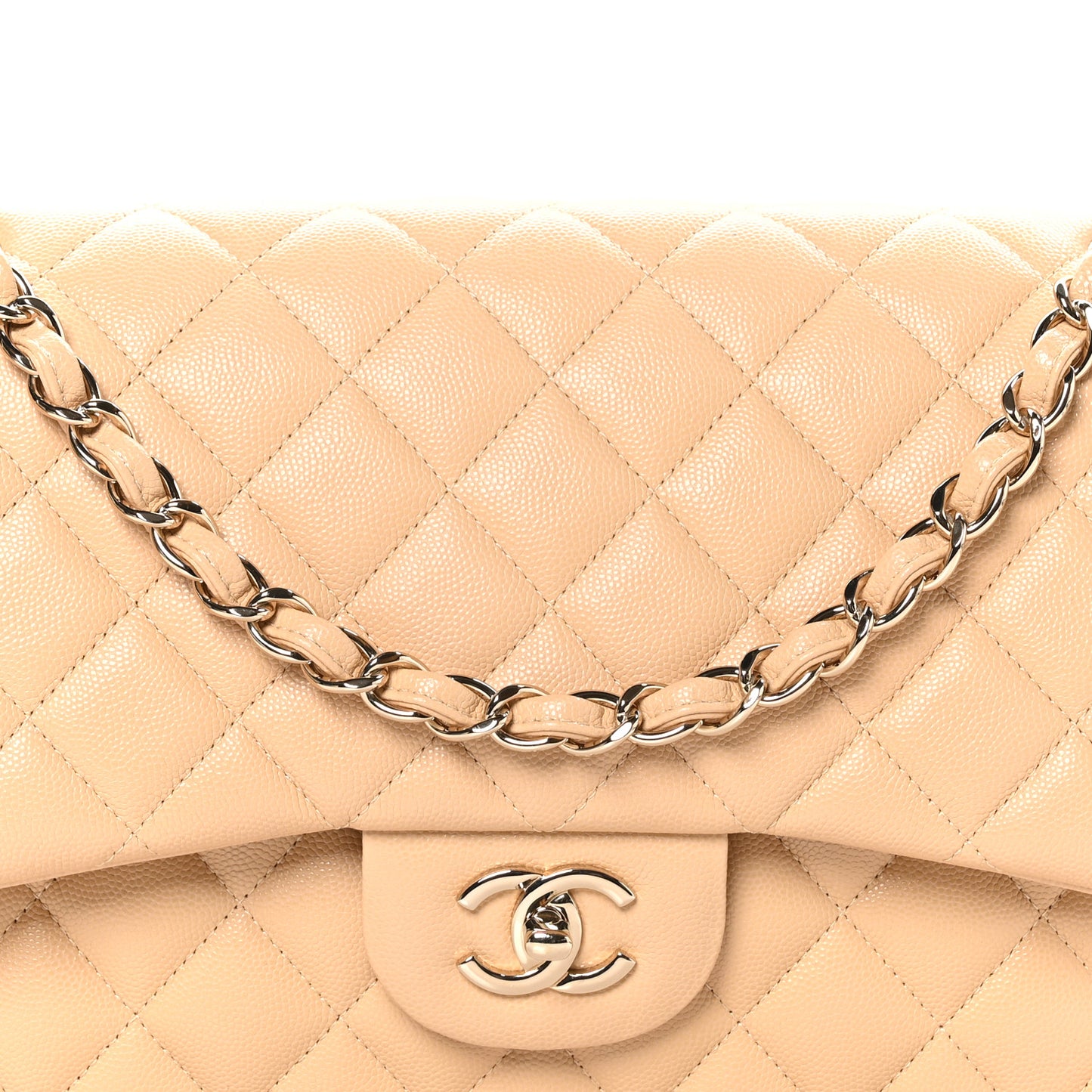 Caviar Quilted Jumbo Double Flap Beige