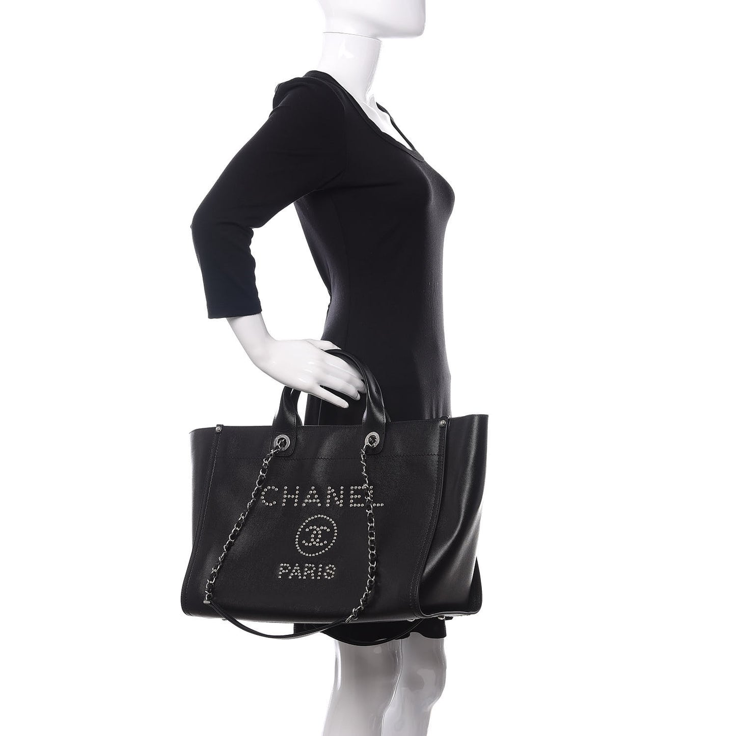 Caviar Medium Studded Deauville Tote Black