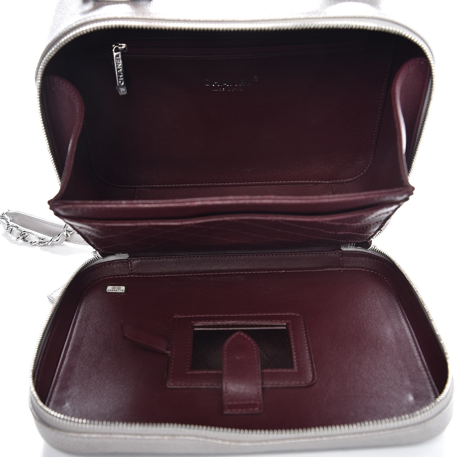 Chanel Metallic Caviar Quilted Large CC Filigree Vanity Case Silver 5 of 8