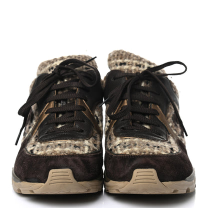 Chanel Suede Tweed Goatskin CC Sneakers 40 Brown 2 of 10