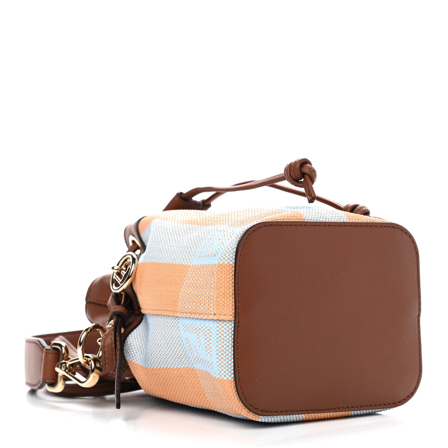 Raffia Vitello Seta F is Fendi Pequin Gingham Woven Mini Mon Tresor Bucket Bag Giallo Celeste Noce
