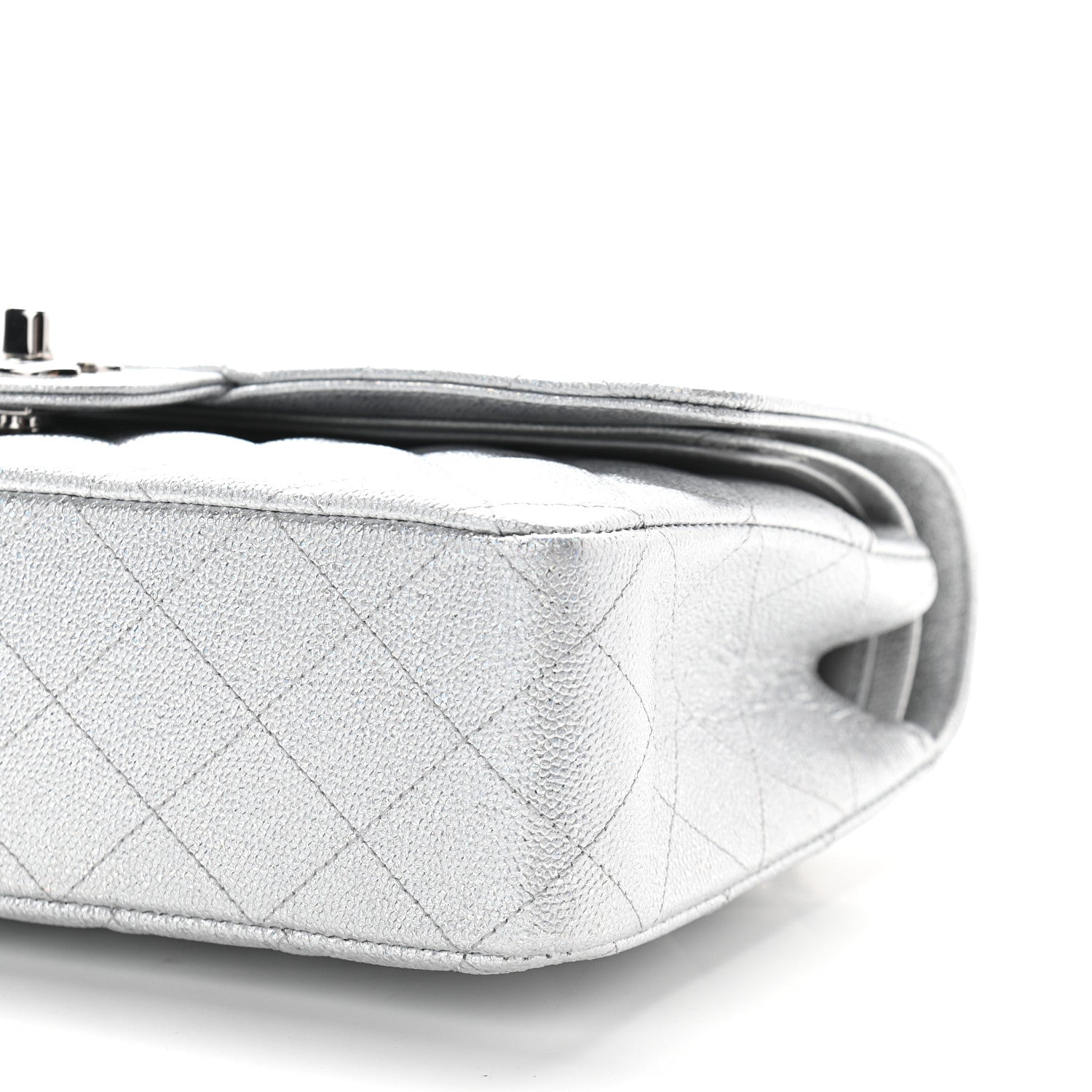 Chanel Glittered Metallic Caviar Quilted Medium Double Flap Silver 9 of 9