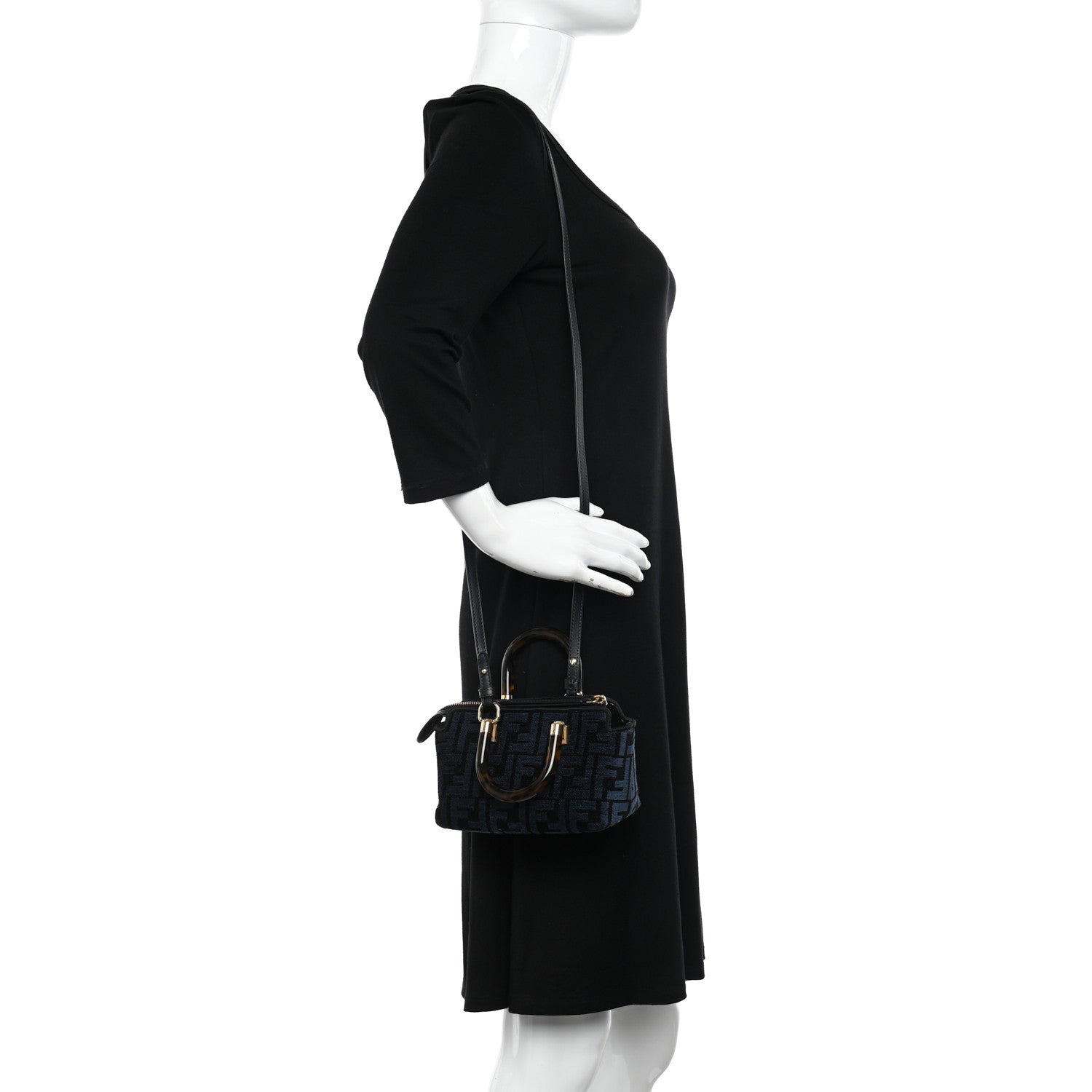 Fendi Chenille Vitello King Plexiglass FF Mini By The Way Top Handle Boston Bag Blue Black 2 of 10