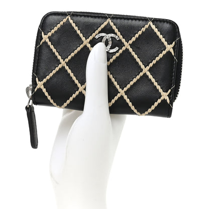 Chanel Lambskin Double Stitch Zip Coin Purse Black 2 of 8