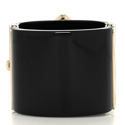 Chanel Resin Pearl Enamel CC Cuff Bracelet Black Pearly White Gold 3 of 5