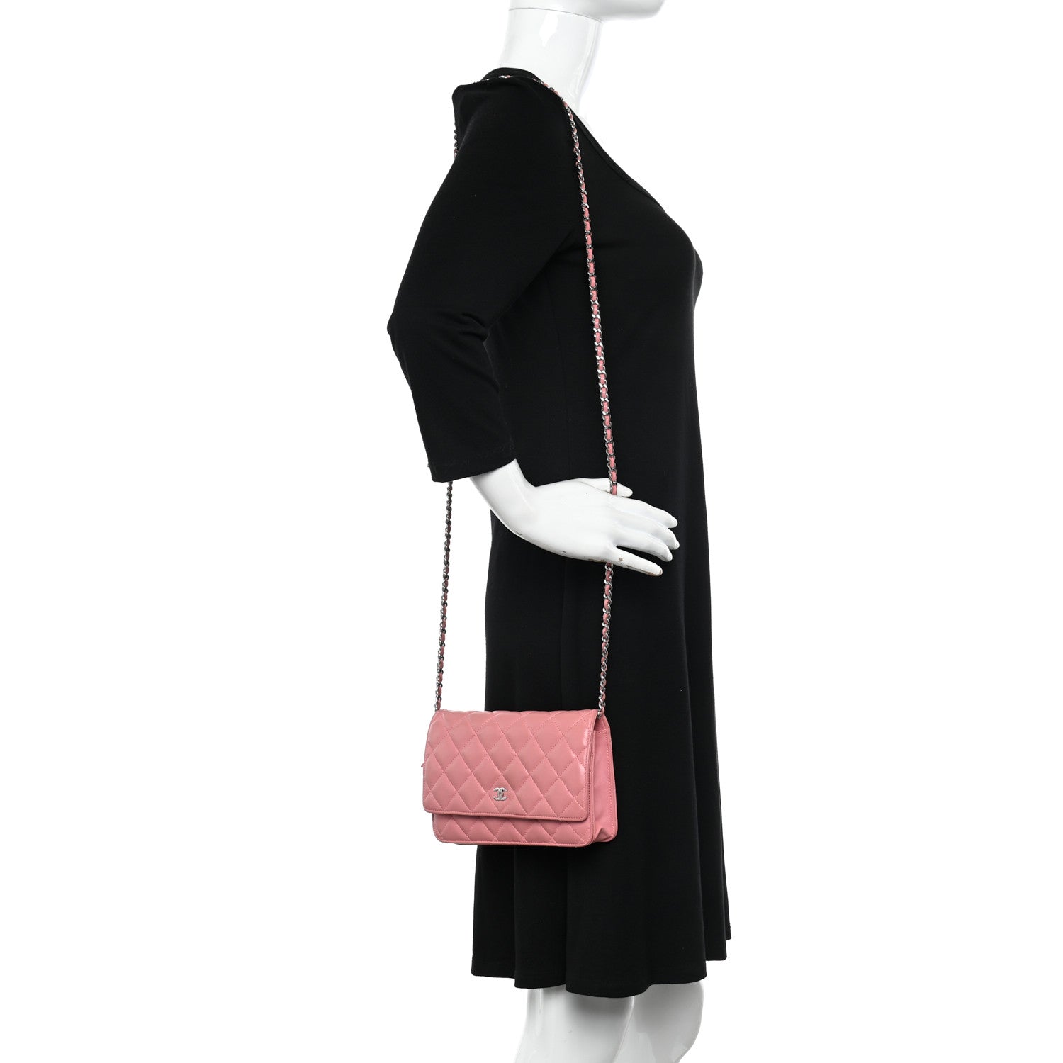 Chanel Lambskin Quilted Wallet On Chain WOC Pink 2 of 12