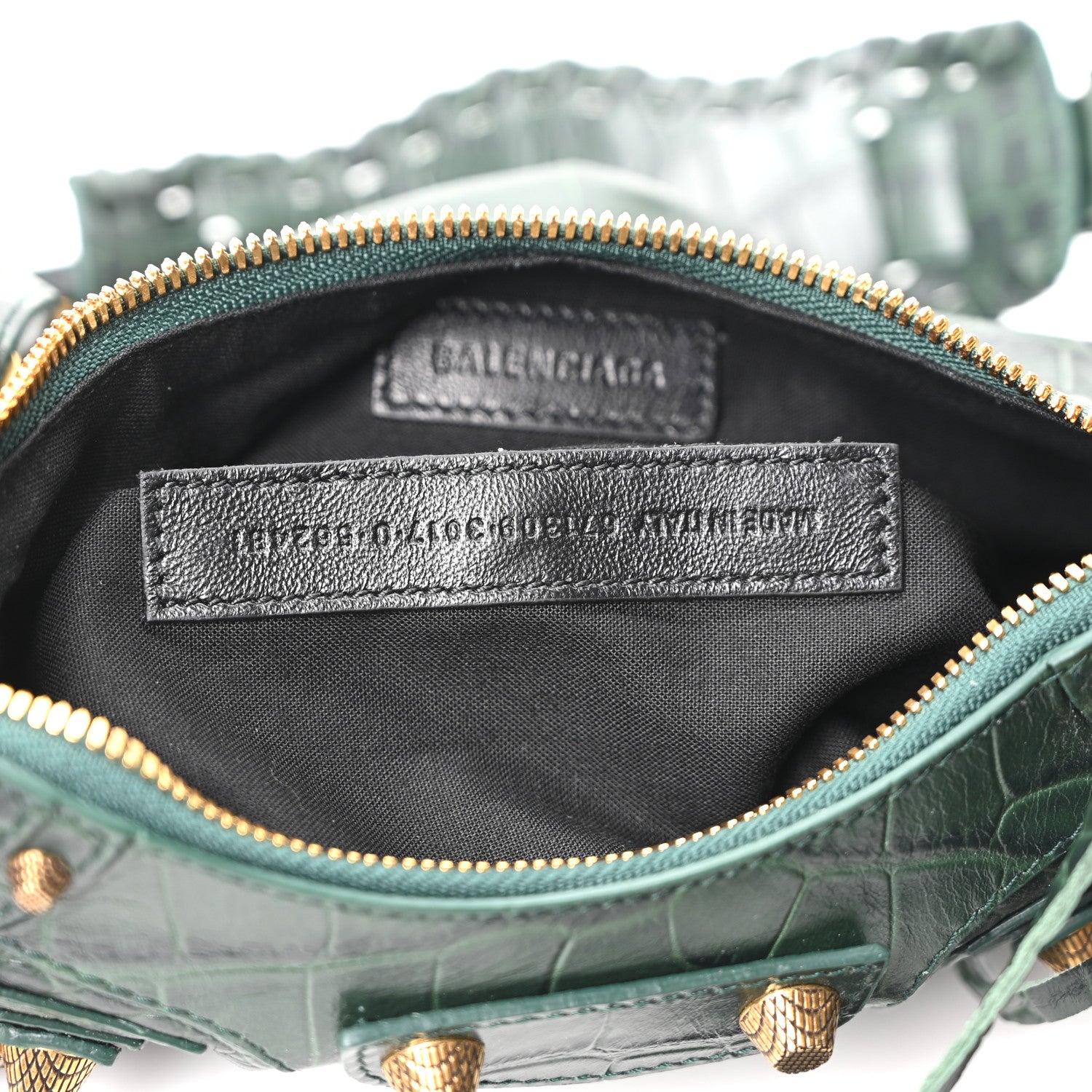 Balenciaga Extra Supple Calfskin Crocodile Embossed Le Cagole Shoulder Bag XS Forest Green 8 of 11