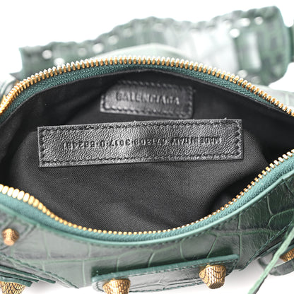 Balenciaga Extra Supple Calfskin Crocodile Embossed Le Cagole Shoulder Bag XS Forest Green 8 of 11