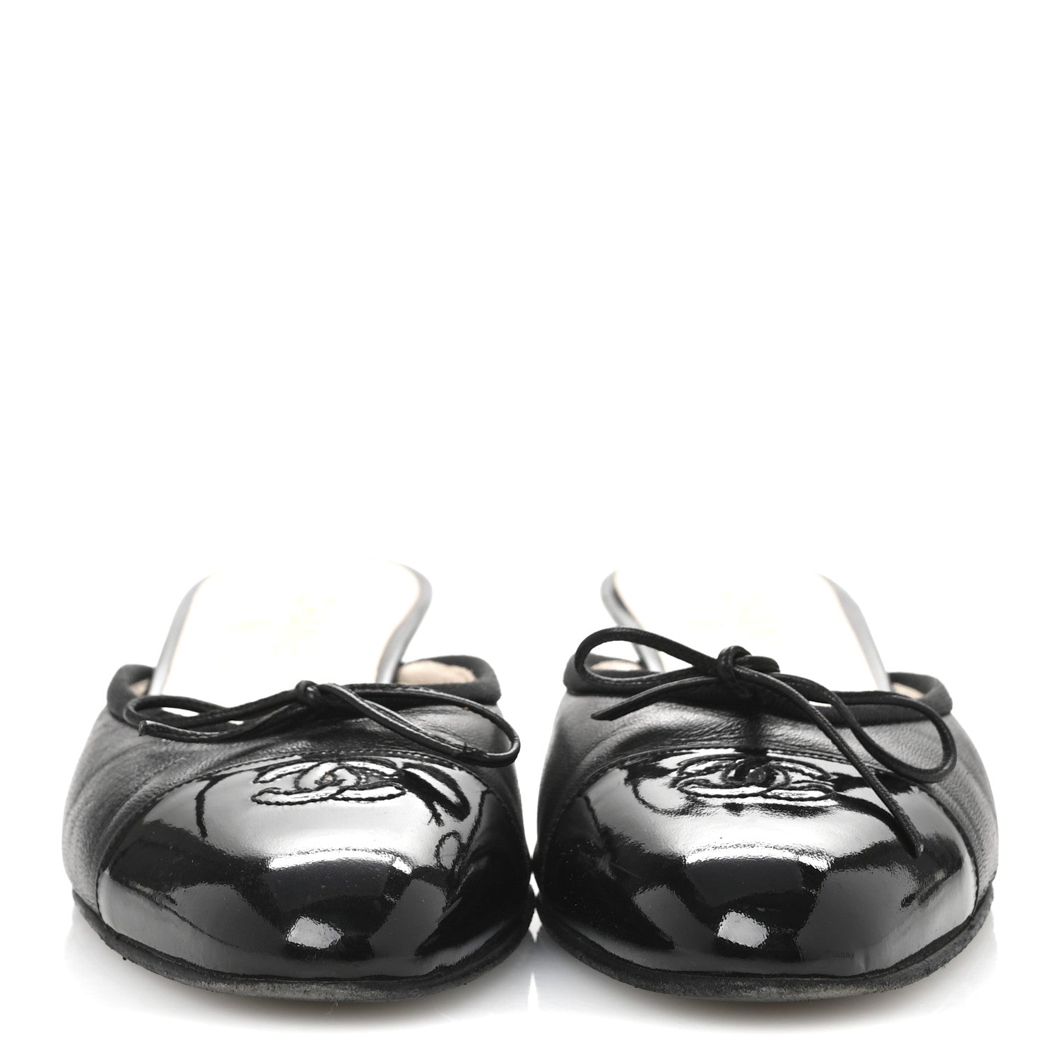 Chanel Lambskin Patent Cap Toe Bow CC Mules 40 Black 3 of 9