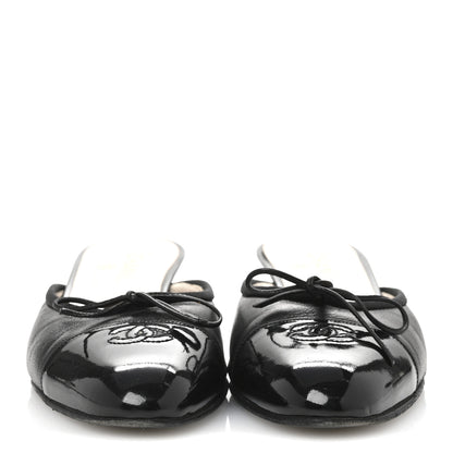 Chanel Lambskin Patent Cap Toe Bow CC Mules 40 Black 3 of 9