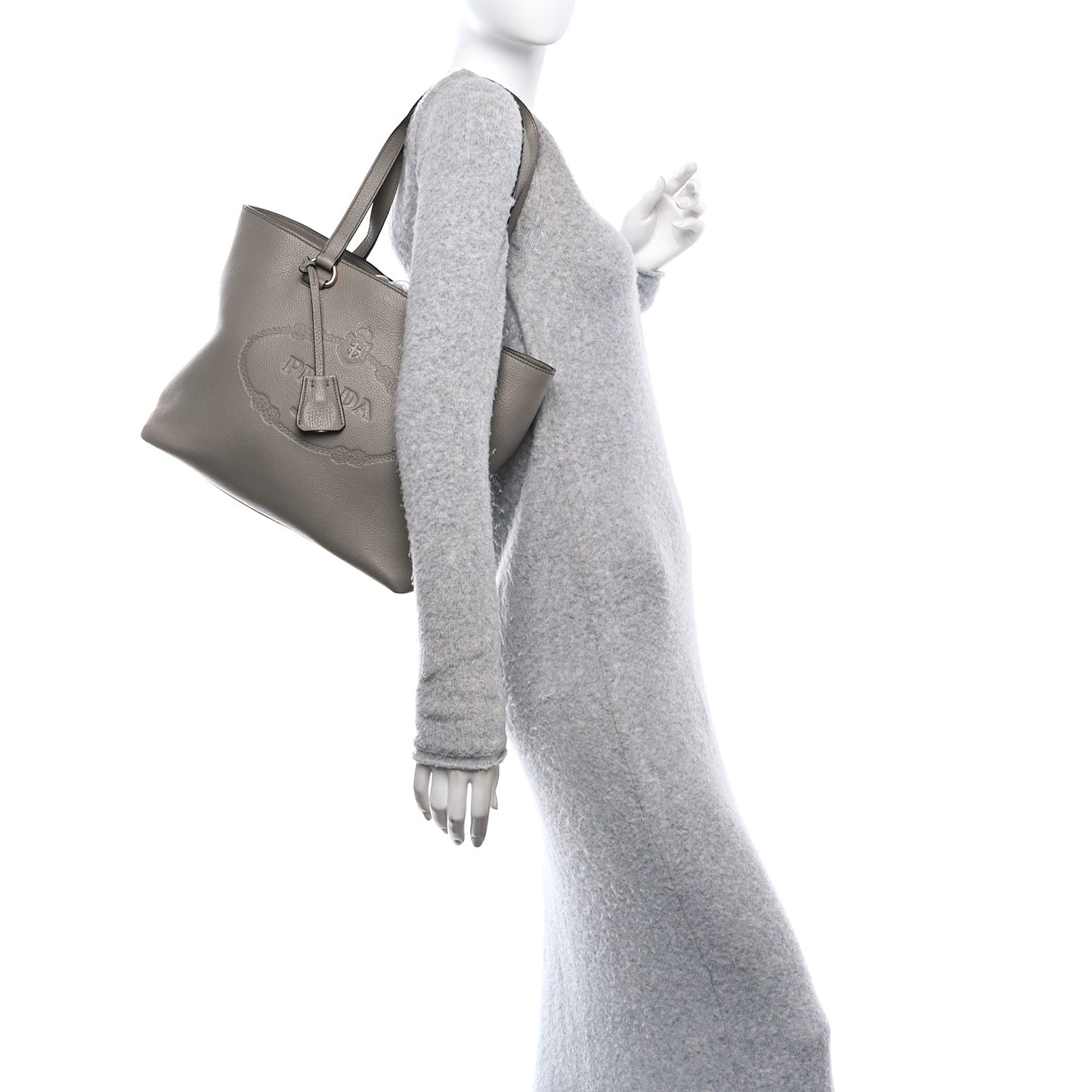 Vitello Phenix Embossed Logo Tote Argilla