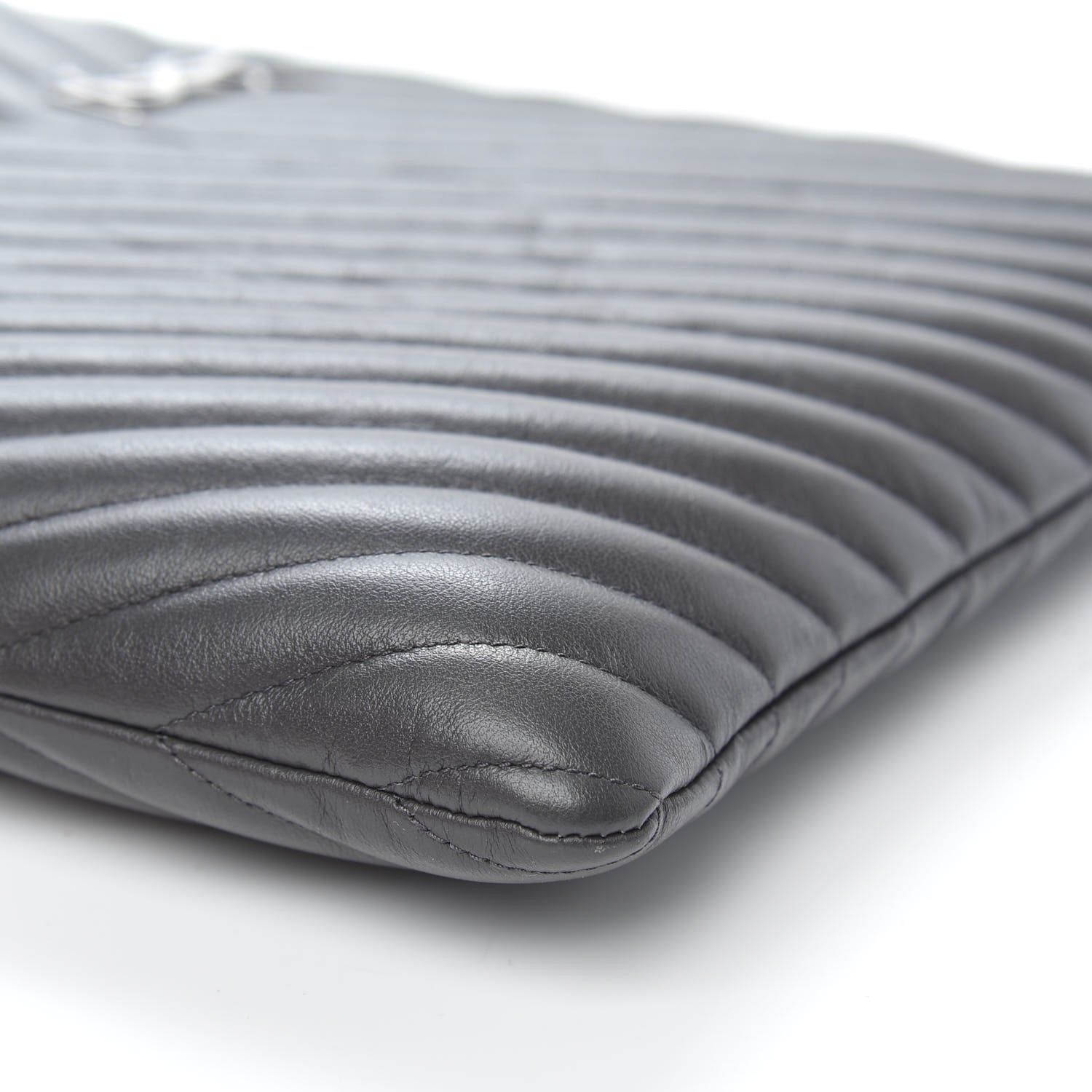 Saint Laurent Calfskin Matelasse Chevron Cassandre Monogram Document Holder Coal 8 of 8