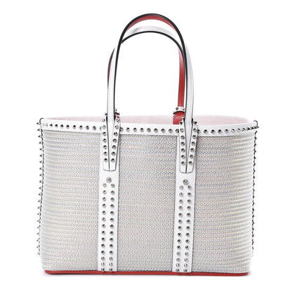 Christian Louboutin Calfskin Metallic Straw Spikes East West Cabata Tote White 1 of 9
