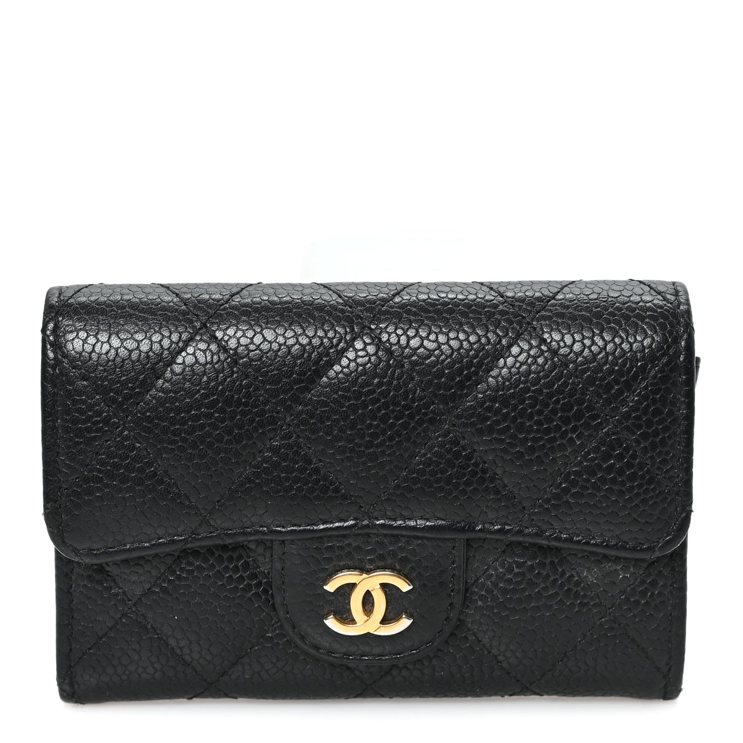 Caviar Quilted Flap Card Holder Wallet Black