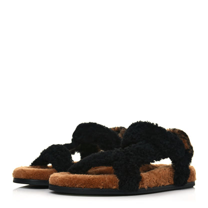 Fendi Shearling FF Fendi Feel Sandals 40.5 Tobacco Black 3 of 9