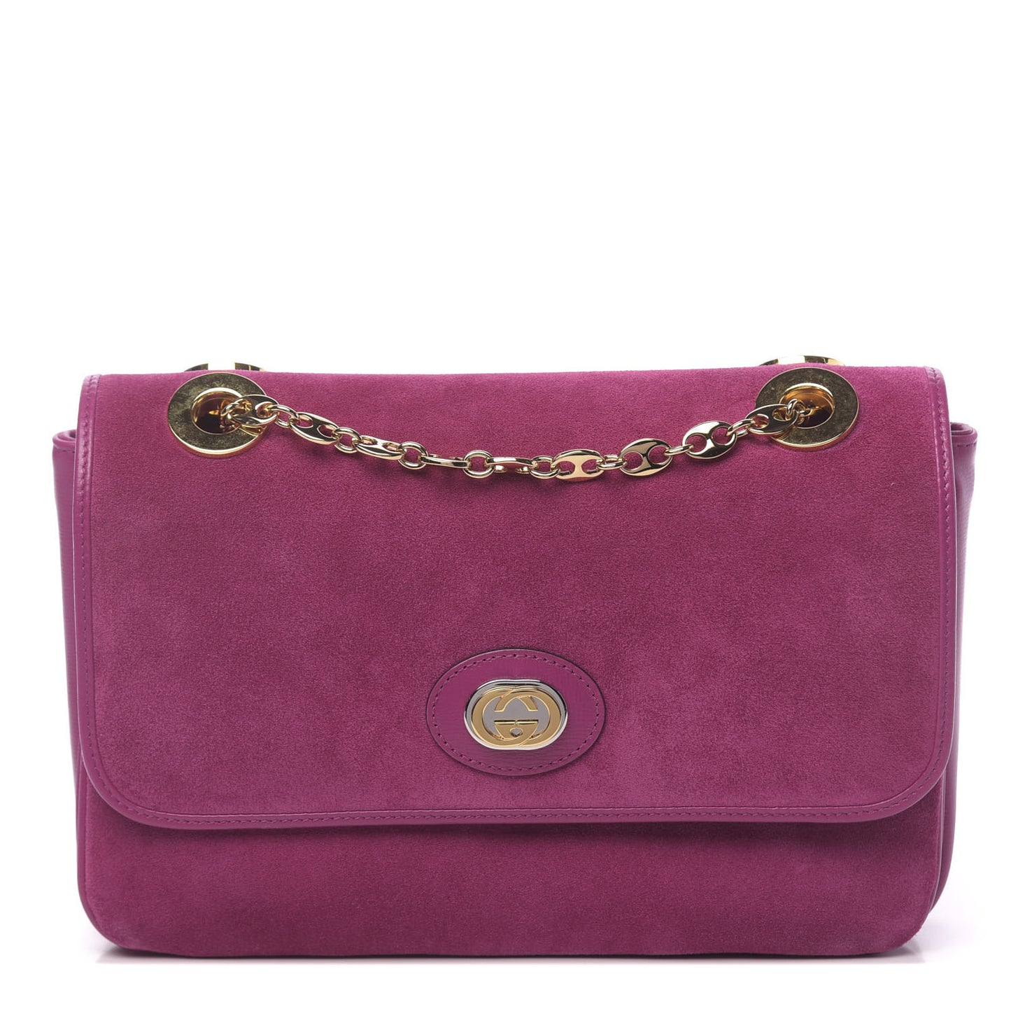 Suede Azalea Calfskin Small Marina Chain Shoulder Bag Fucsia