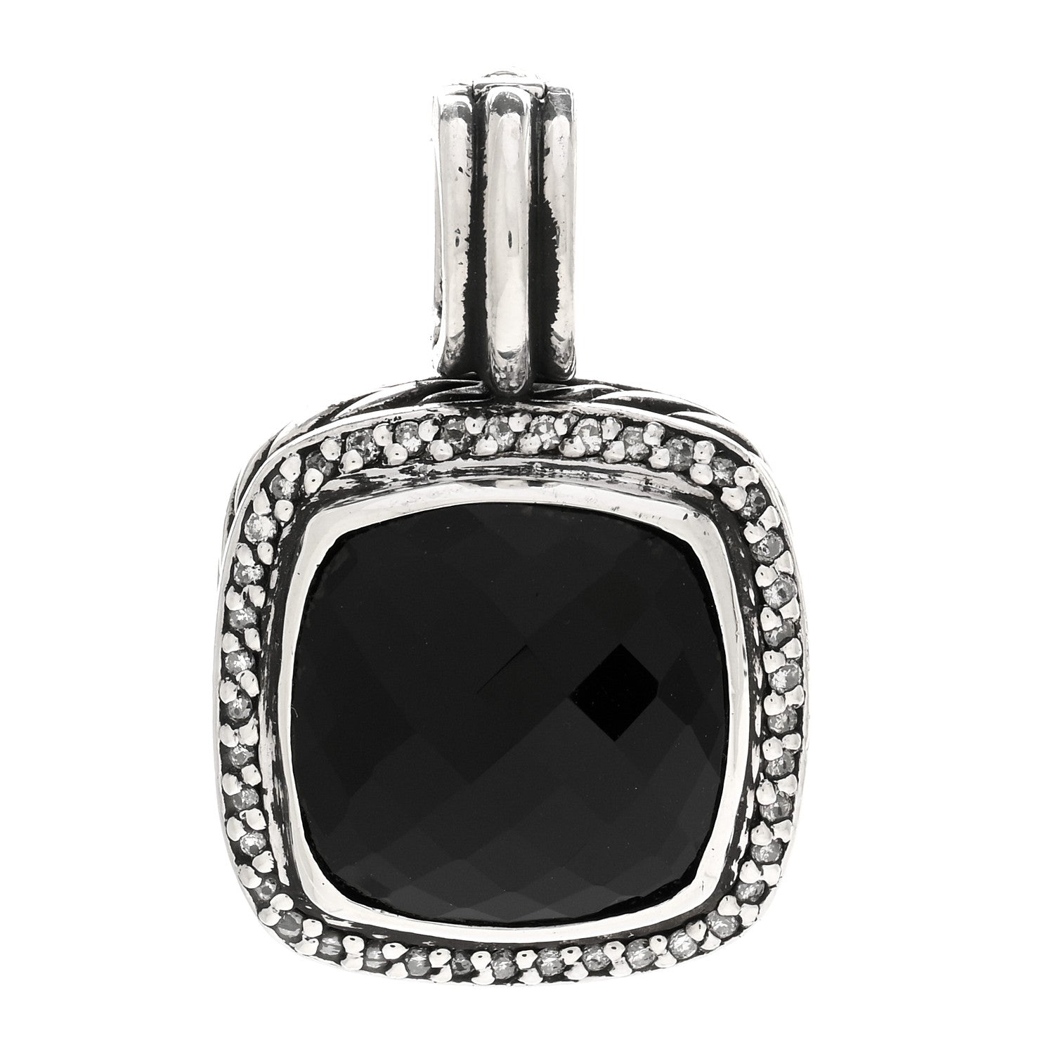 David Yurman Sterling Silver Black Onyx Diamond 14mm Albion Enhancer Pendant 1 of 3