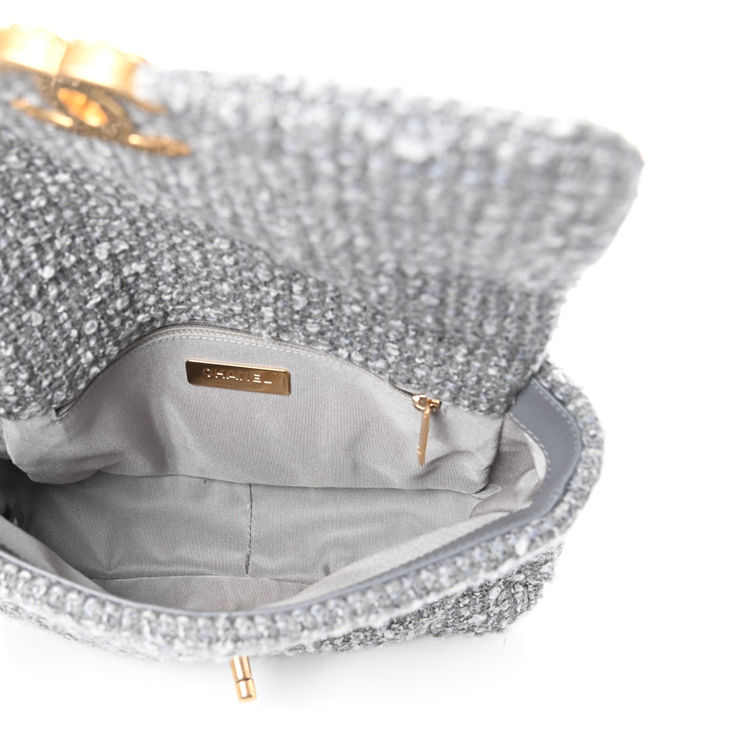 Tweed Quilted Medium Chanel 19 Flap Grey