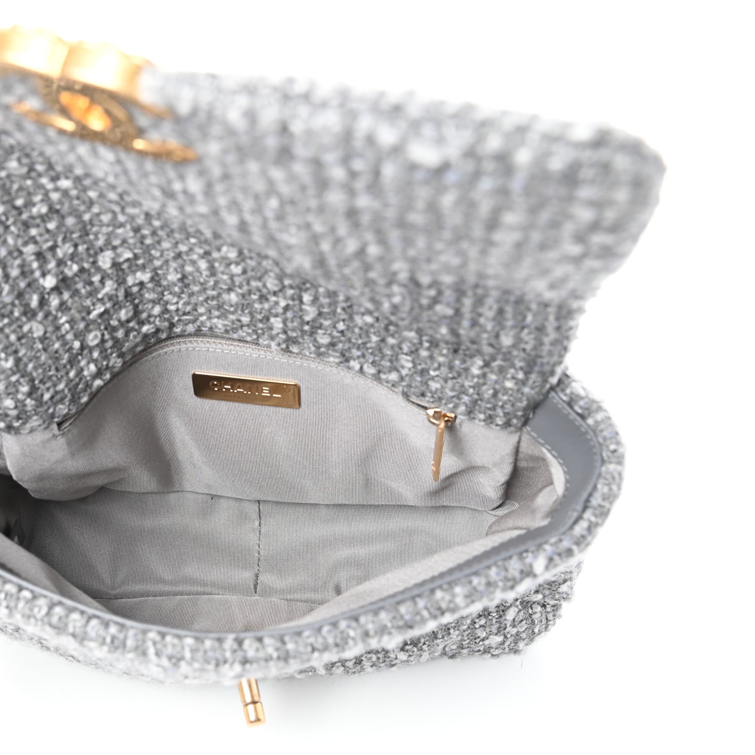 Chanel Tweed Quilted Medium Chanel 19 Flap Grey 5 of 9