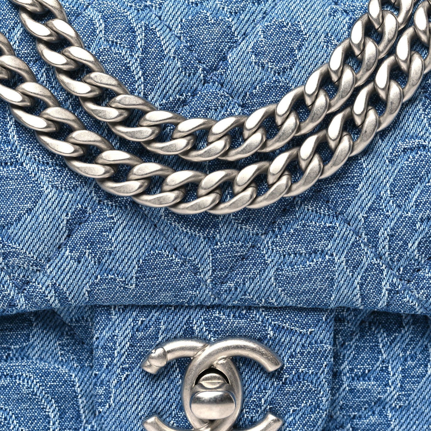 Denim Quilted Camellia Sweetheart Mini Rectangular Flap Blue
