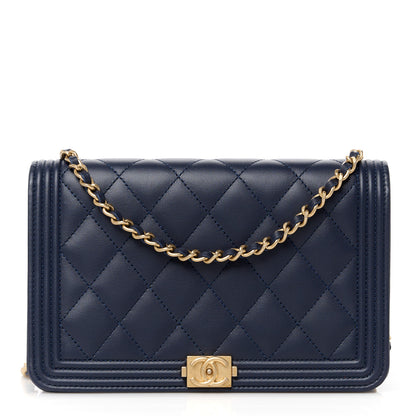 Chanel Lambskin Quilted Boy Wallet On Chain WOC Navy 1 of 12