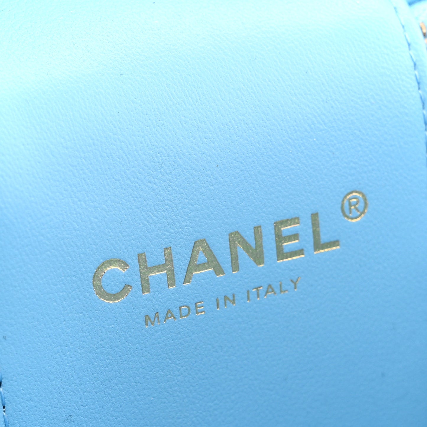 Caviar Quilted Top Handle Vanity Case With Chain Blue