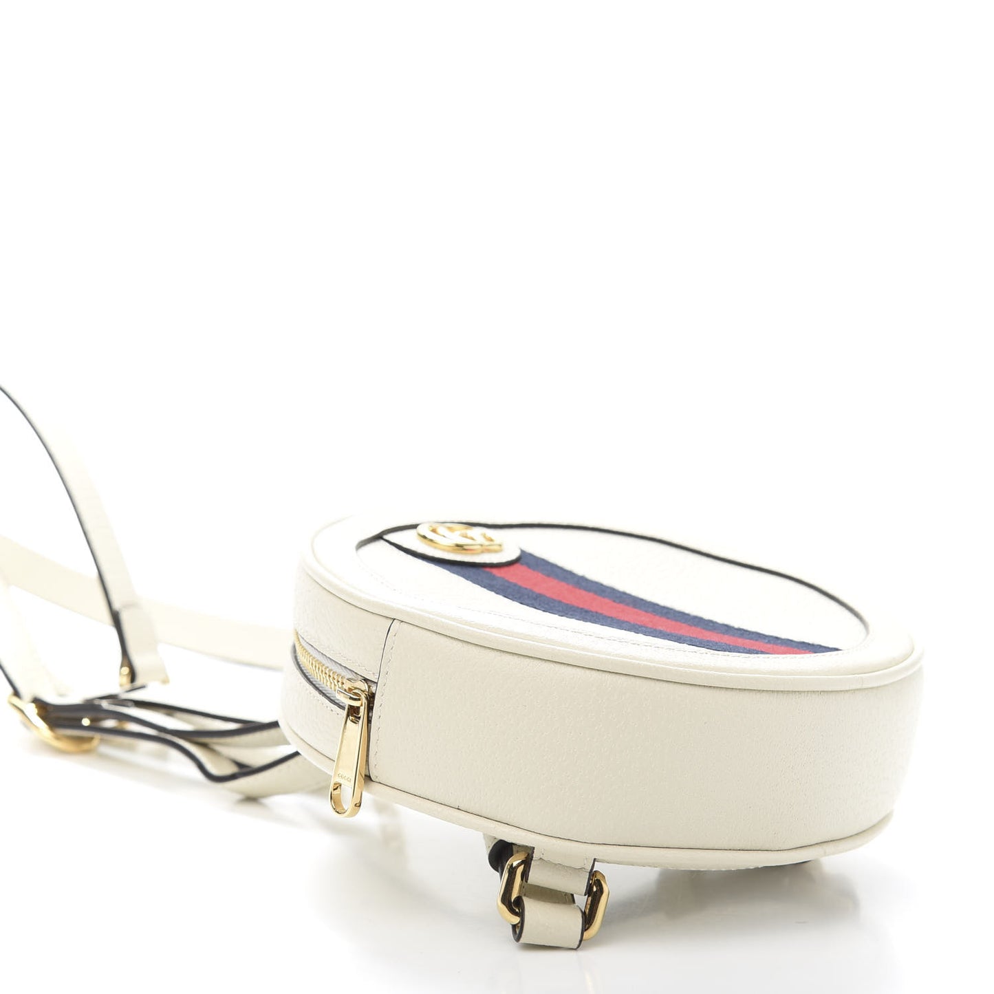 Textured Calfskin Web Mini Ophidia Round Backpack Mystic White