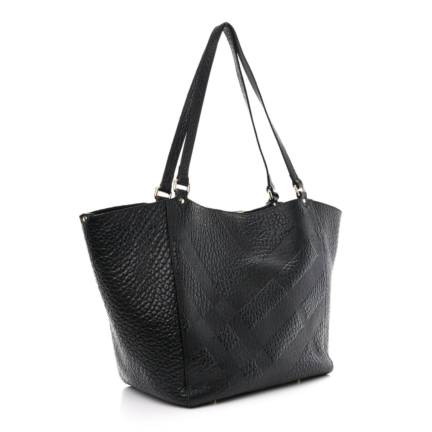 Signature Grain Calfskin Check Embossed Small Canterbury Tote Black