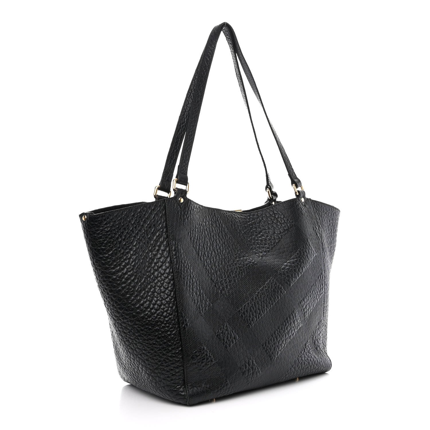 Burberry Signature Grain Calfskin Check Embossed Small Canterbury Tote Black 4 of 17