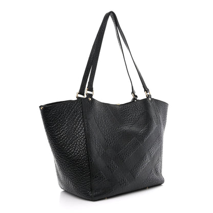 Burberry Signature Grain Calfskin Check Embossed Small Canterbury Tote Black 4 of 17
