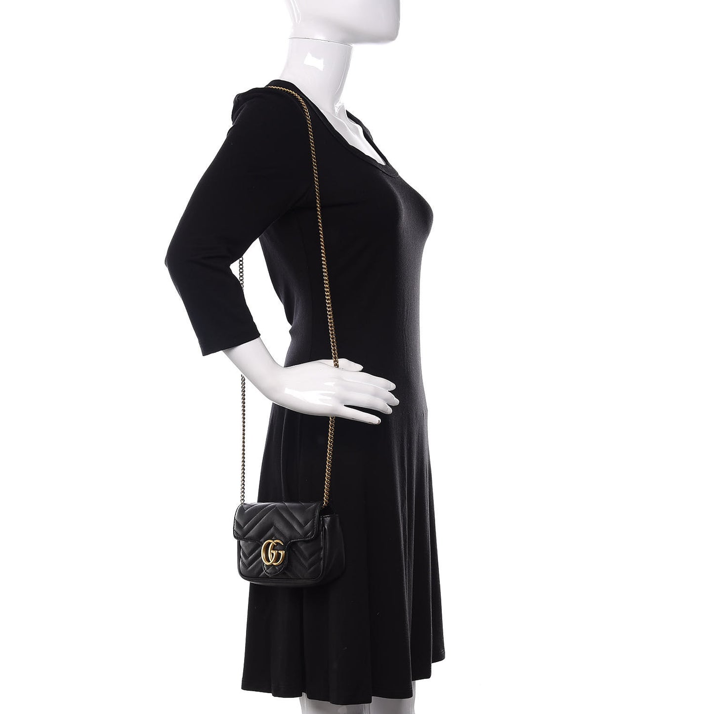 Calfskin Matelasse Super Mini GG Marmont Shoulder Bag Black