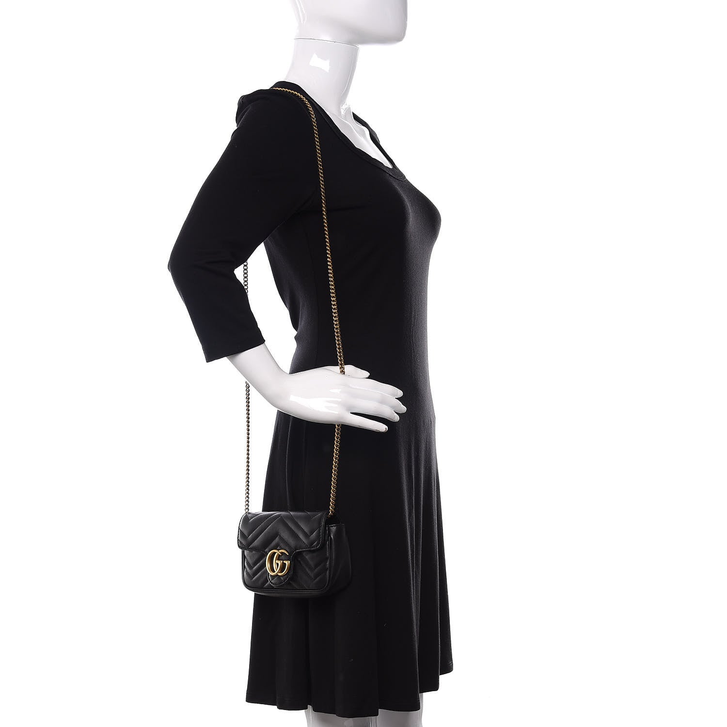 Gucci Calfskin Matelasse Super Mini GG Marmont Shoulder Bag Black 2 of 15