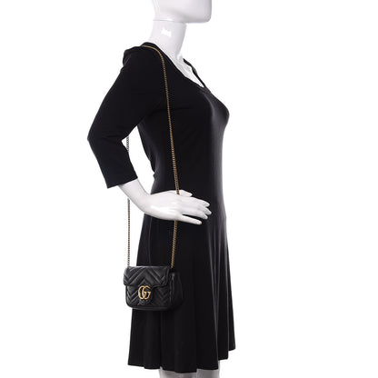 Gucci Calfskin Matelasse Super Mini GG Marmont Shoulder Bag Black 2 of 15
