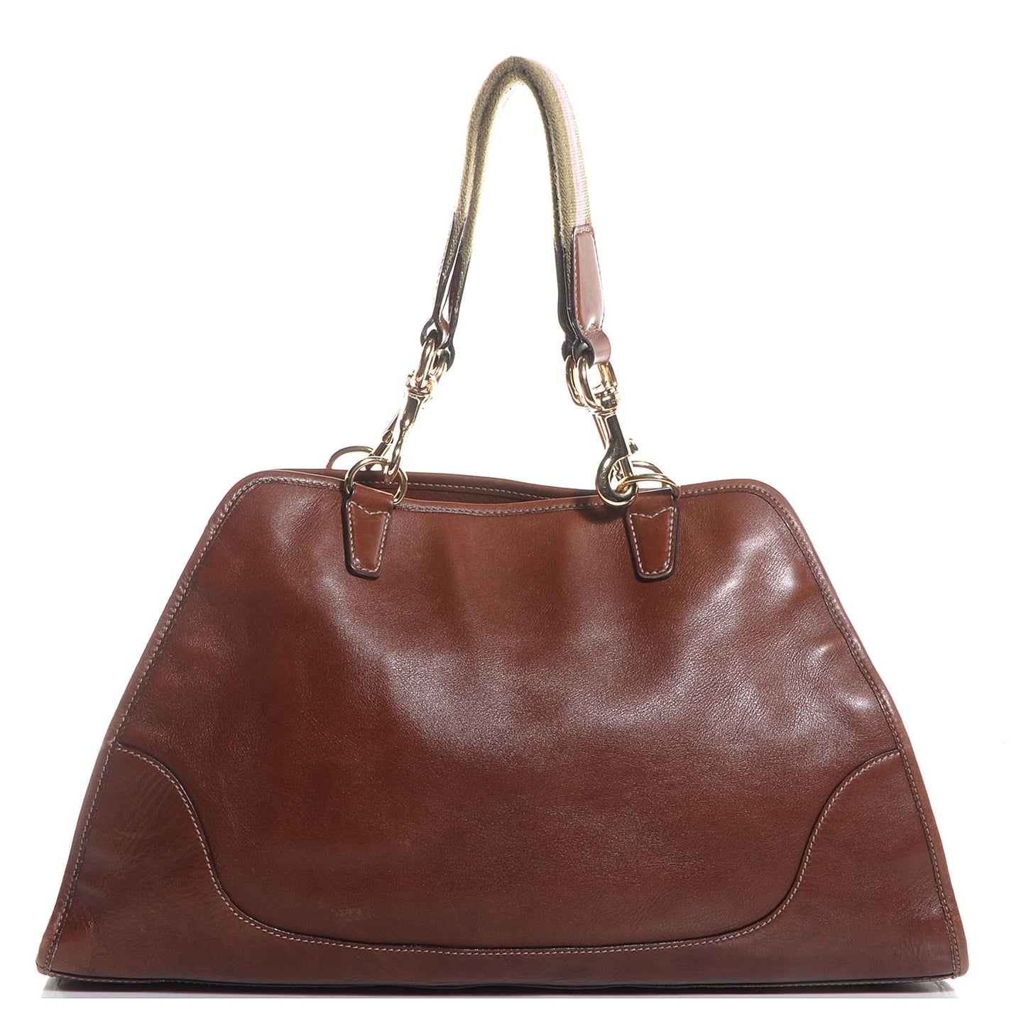 Leather Web Strap Tote Brown