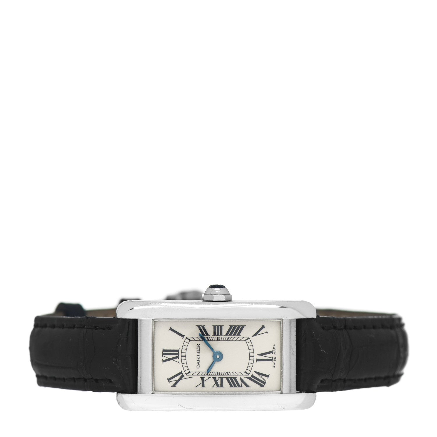 Cartier 18K White Gold Alligator 19mm Tank Americaine Quartz Watch 2 of 4