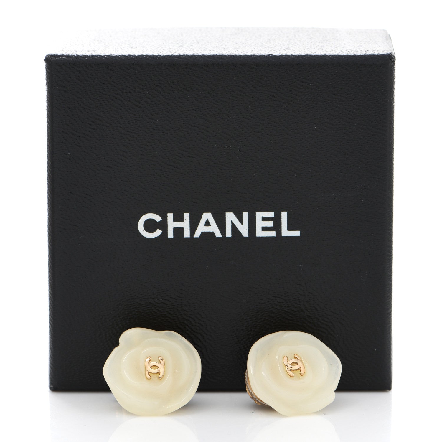 Chanel Resin CC Camellia Clip On Earrings White 5 of 5