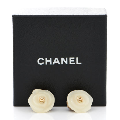 Chanel Resin CC Camellia Clip On Earrings White 5 of 5