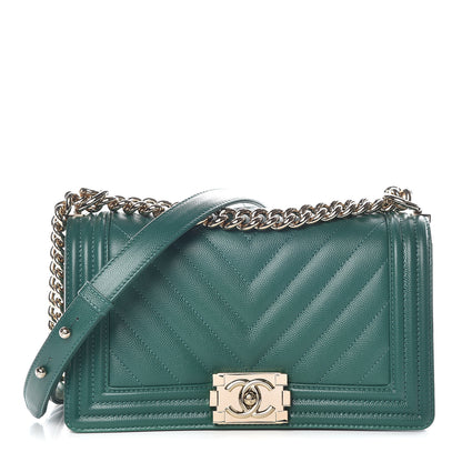 Chanel Caviar Chevron Quilted Medium Boy Flap Green 1 of 10