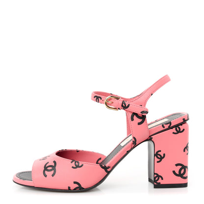Chanel Printed Lambskin Coco Beach Sandals 38 Pink Black 1 of 9
