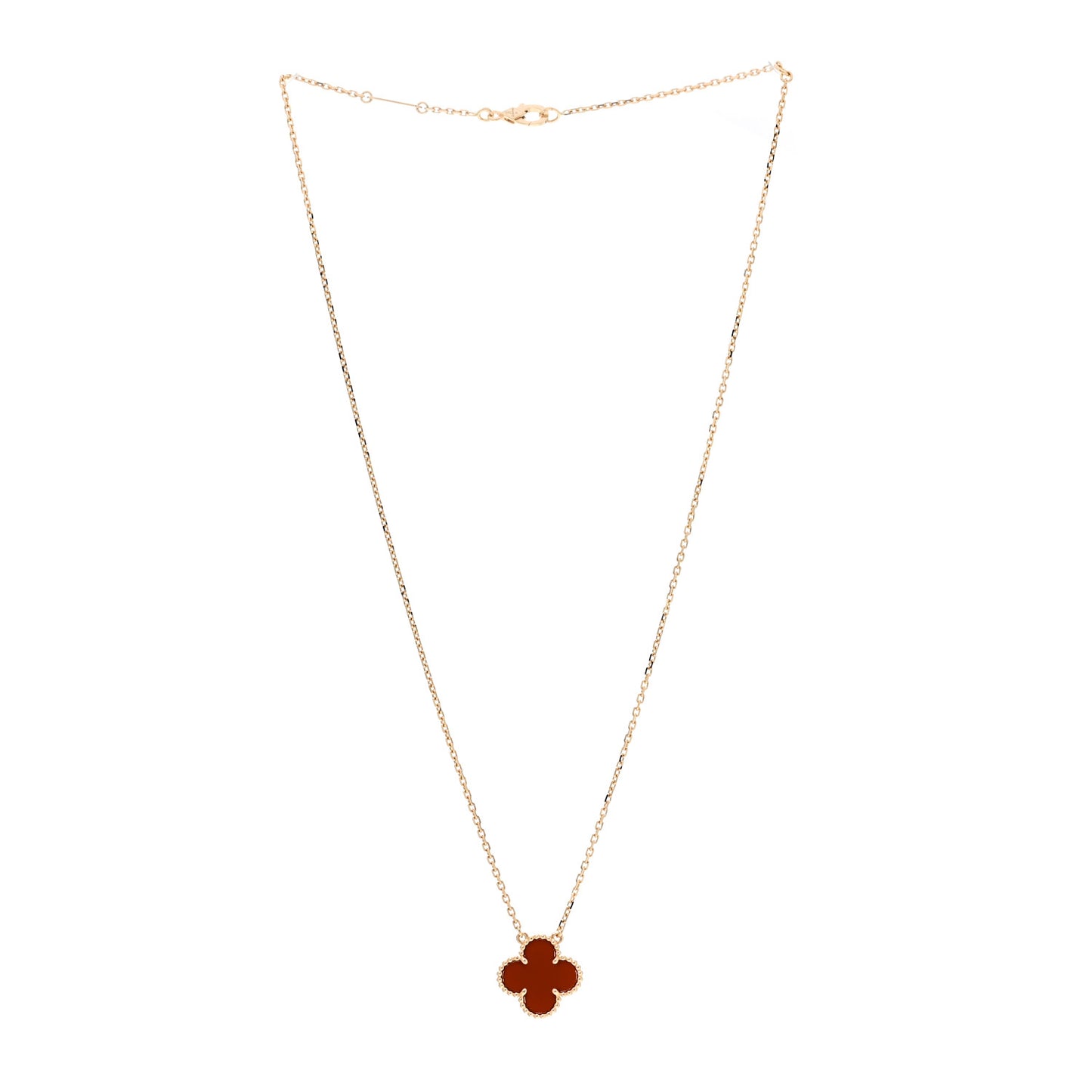 18K Yellow Gold Carnelian Vintage Alhambra Pendant Necklace