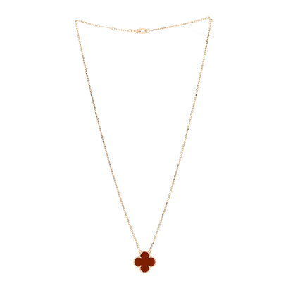 Van Cleef & Arpels 18K Yellow Gold Carnelian Vintage Alhambra Pendant Necklace 3 of 7