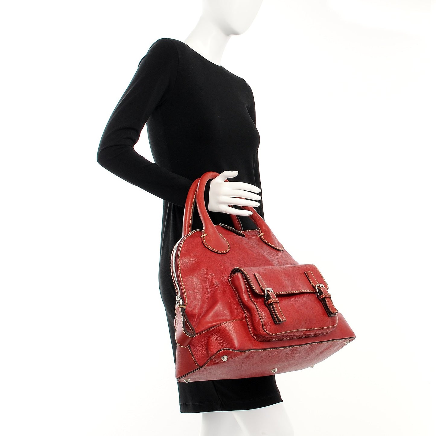 Calfskin Edith Dome Bowler Red