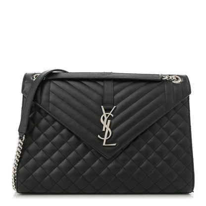 Saint Laurent Grain De Poudre Large Tri-Quilt Monogram Satchel Black 1 of 15