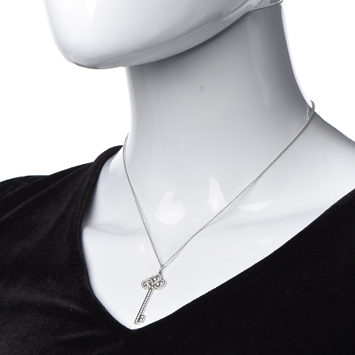 Tiffany Platinum Diamond .41ct Fleur De Lis Key Pendant Necklace 2 of 8